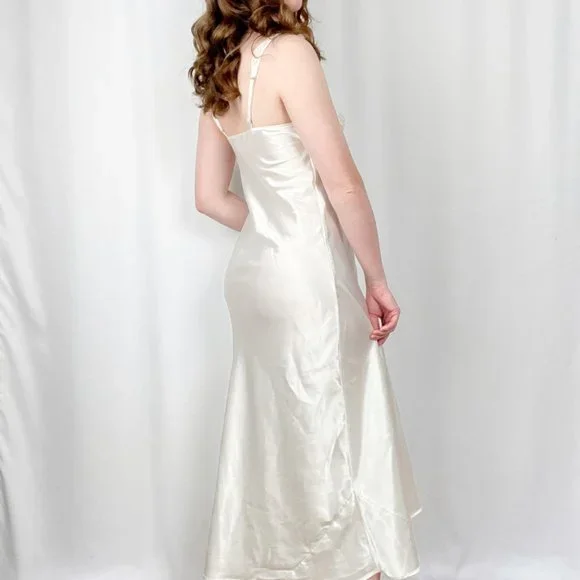 Vintage VS Gold Label Silky Lace Slip Dress Slit Sheer Bridal Wedding Midi Maxi - Picture 3 of 9